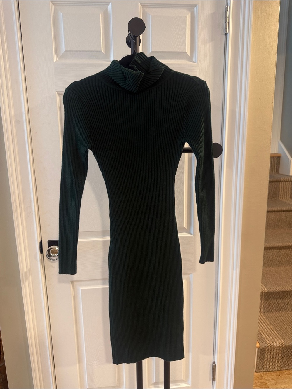 Lulu's Deep Emerald Green Ribbed Turtleneck Long Sleeve Bodycon Dress